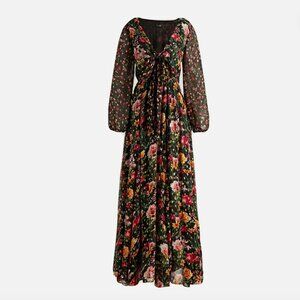 J.Crew Tie-front Lurex® Maxi in Black Mixed Print Floral Metallic Dress M